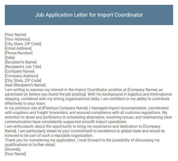 Job Application Letter for Import Coordinator