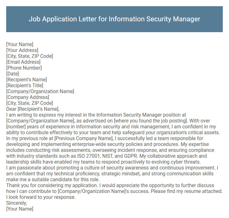 Job Application Letter for Information Security Manager