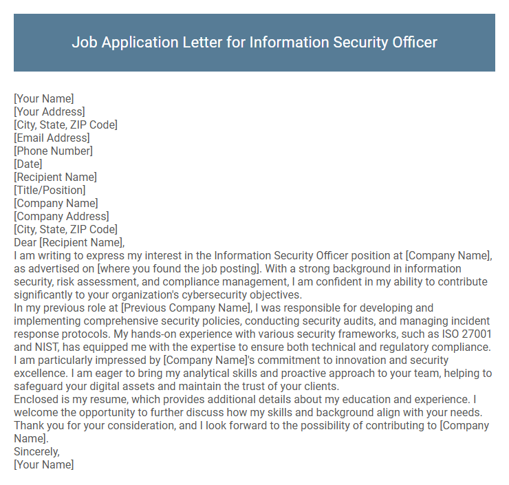 Job Application Letter for Information Security Officer