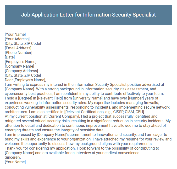 Job Application Letter for Information Security Specialist
