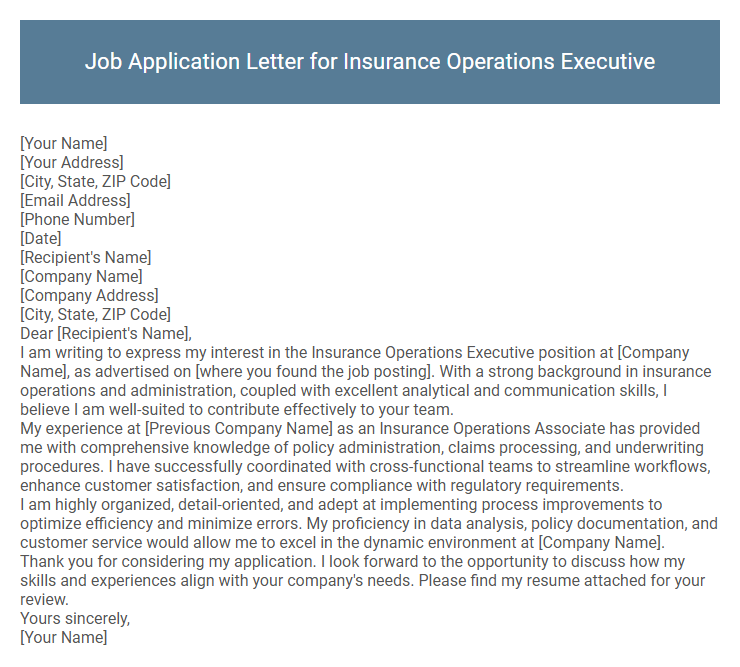 Job Application Letter for Insurance Operations Executive