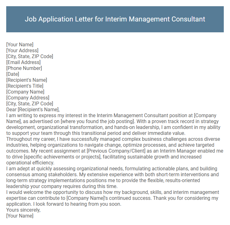 Job Application Letter for Interim Management Consultant