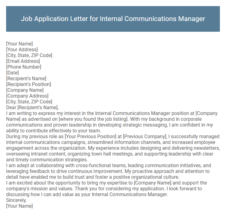 Job Application Letter for Internal Communications Manager