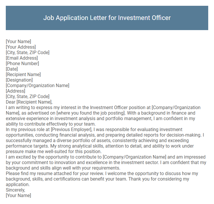 Job Application Letter for Investment Officer