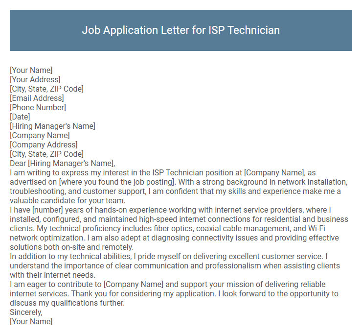 Job Application Letter for ISP Technician