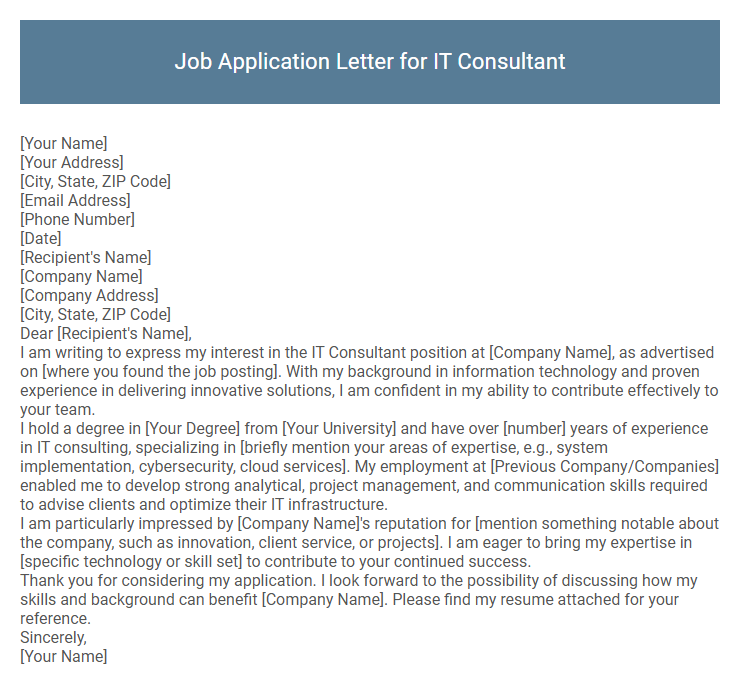 Job Application Letter for IT Consultant
