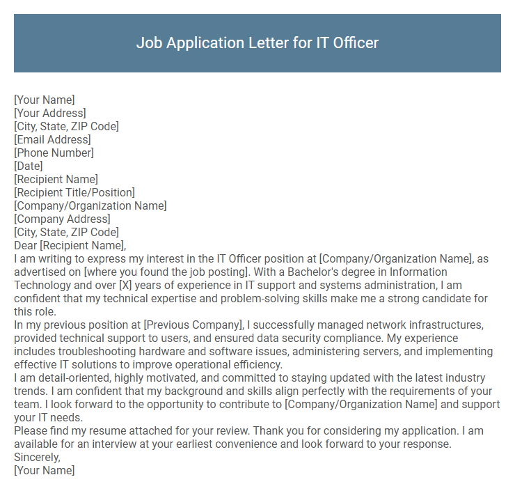 Job Application Letter for IT Officer
