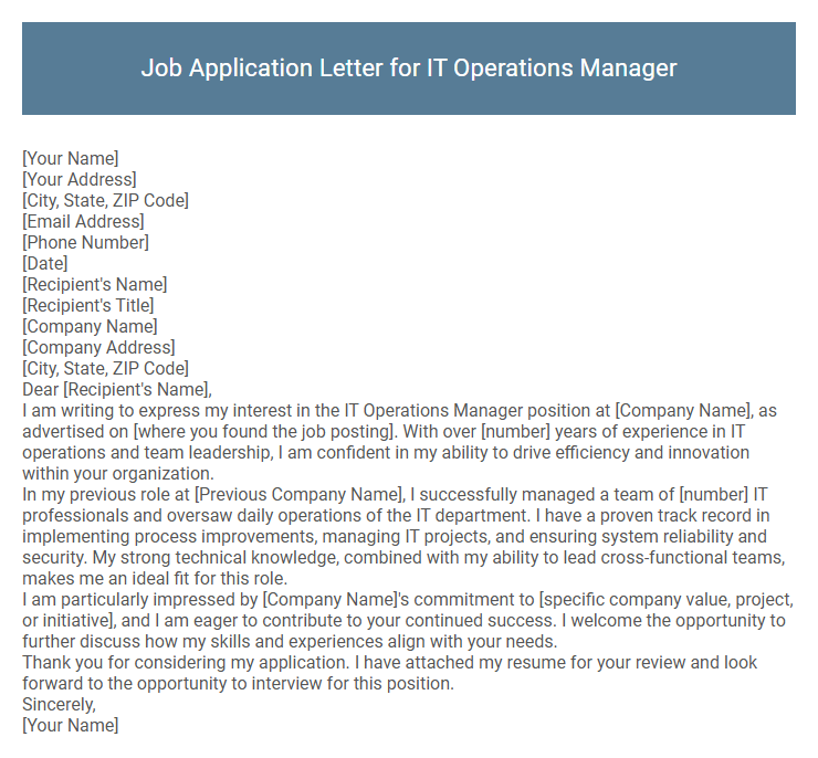 Job Application Letter for IT Operations Manager