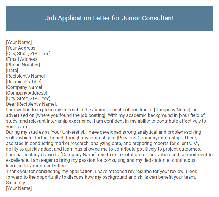 Job Application Letter for Junior Consultant