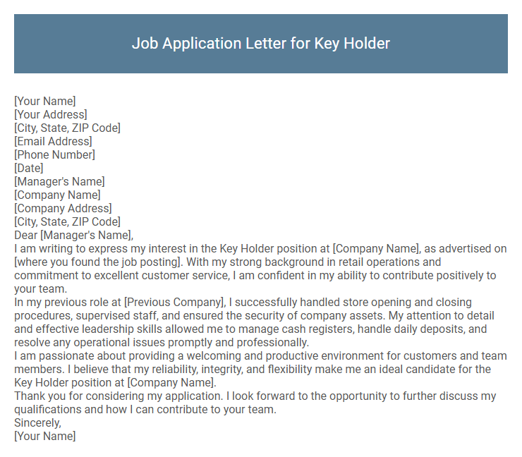 Job Application Letter for Key Holder