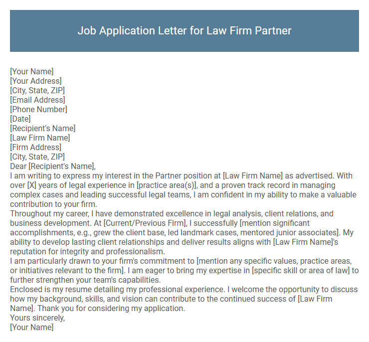 Job Application Letter for Law Firm Partner
