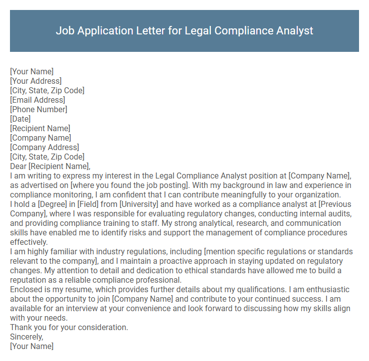 Job Application Letter for Legal Compliance Analyst