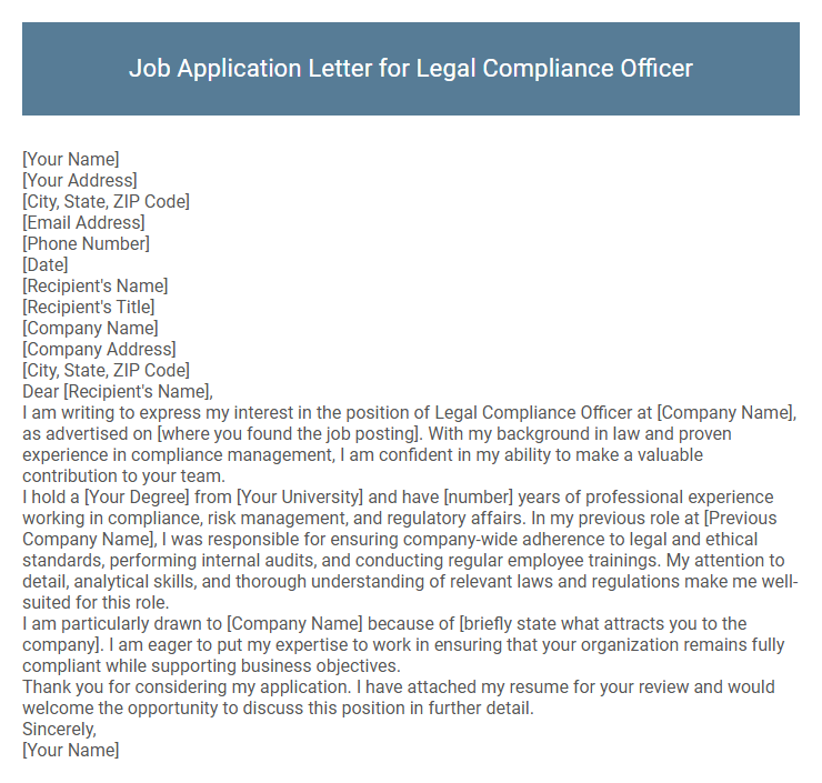 Job Application Letter for Legal Compliance Officer