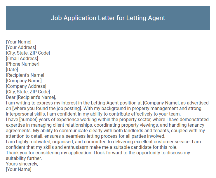 Job Application Letter for Letting Agent