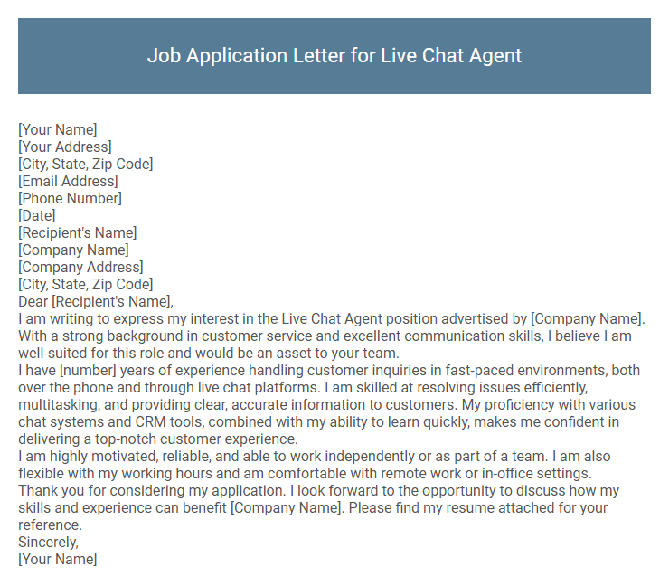 Job Application Letter for Live Chat Agent
