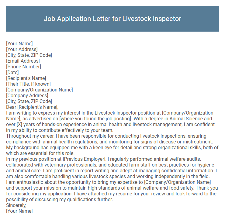 Job Application Letter for Livestock Inspector