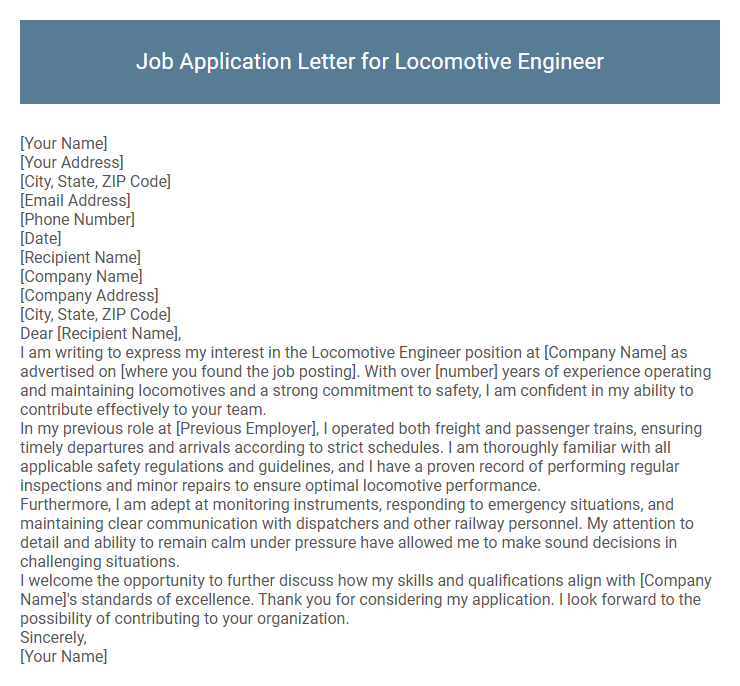 Job Application Letter for Locomotive Engineer