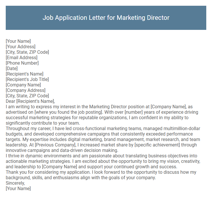 Job Application Letter for Marketing Director