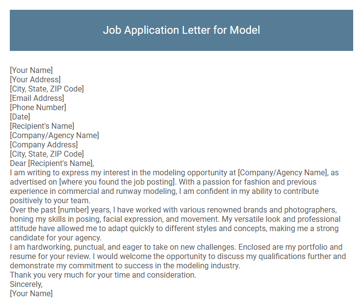 Job Application Letter for Model