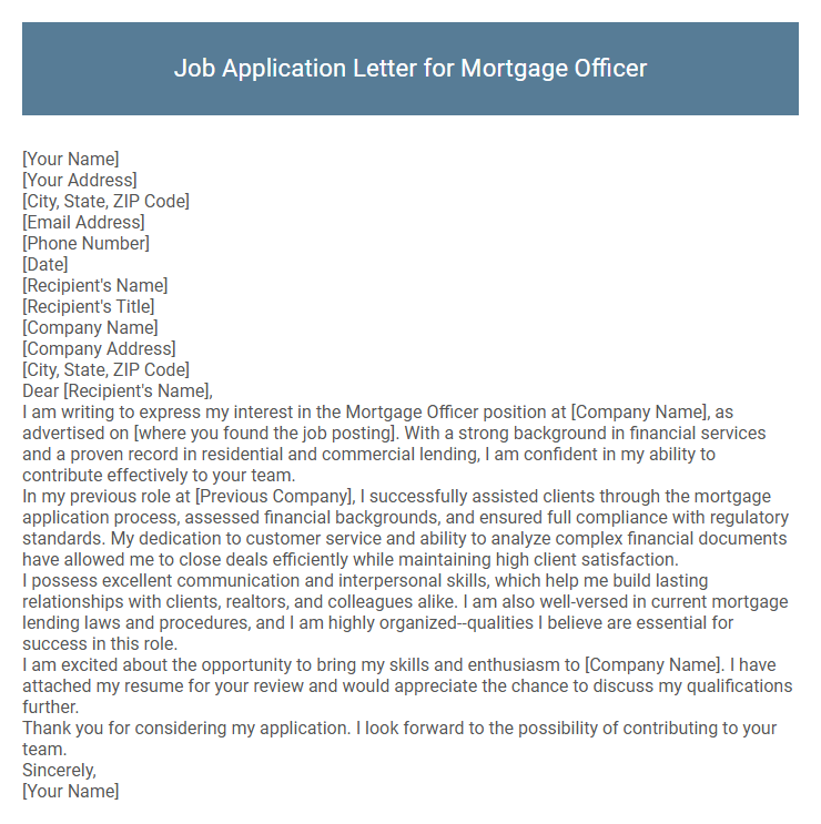 Job Application Letter for Mortgage Officer