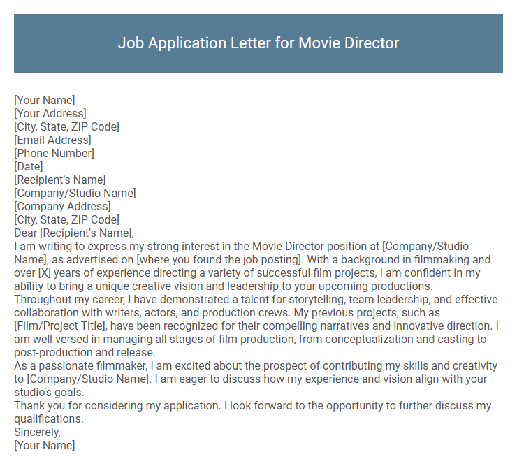 Job Application Letter for Movie Director