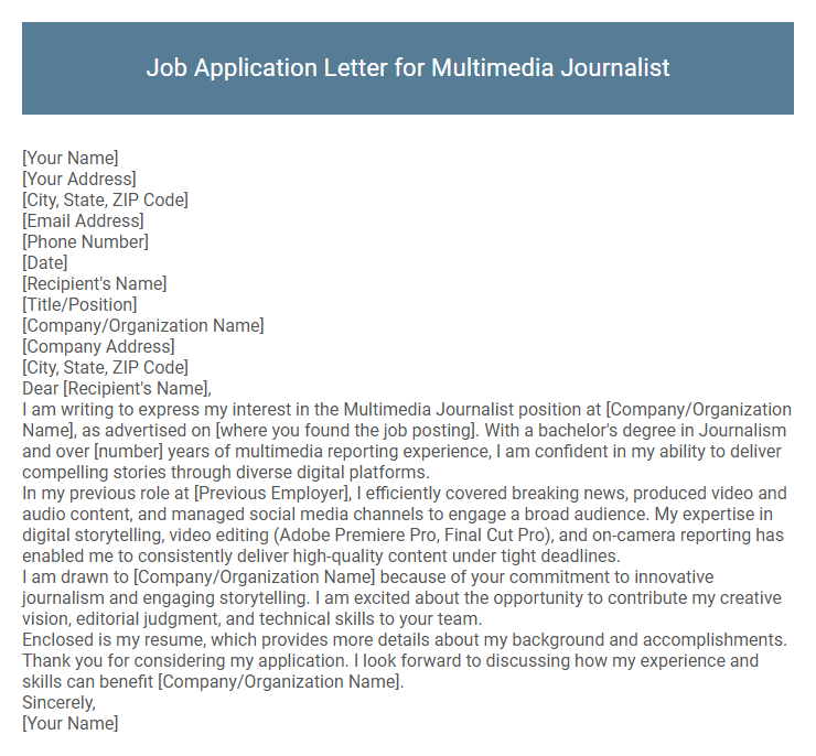 Job Application Letter for Multimedia Journalist