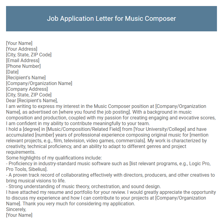 Job Application Letter for Music Composer