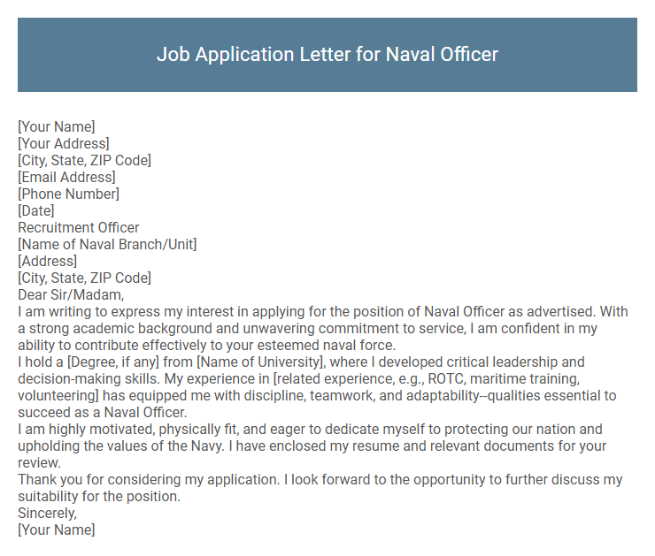 Job Application Letter for Naval Officer