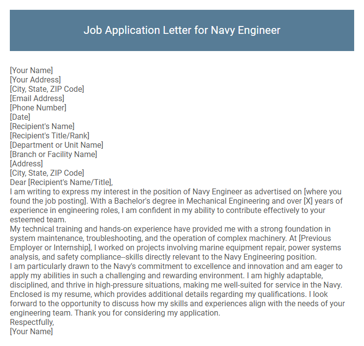Job Application Letter for Navy Engineer
