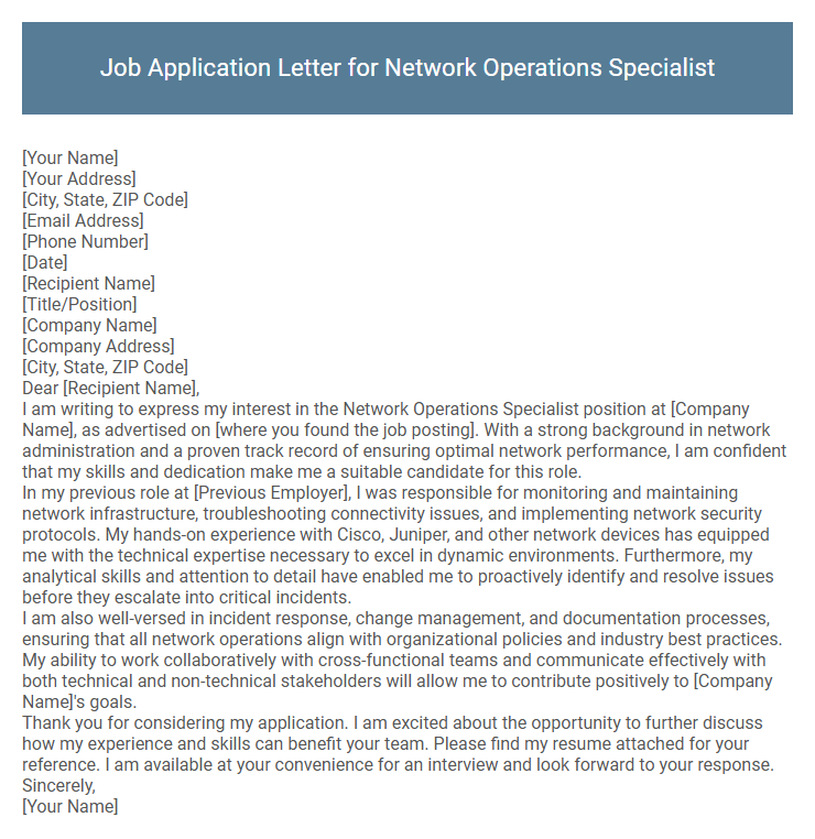 Job Application Letter for Network Operations Specialist