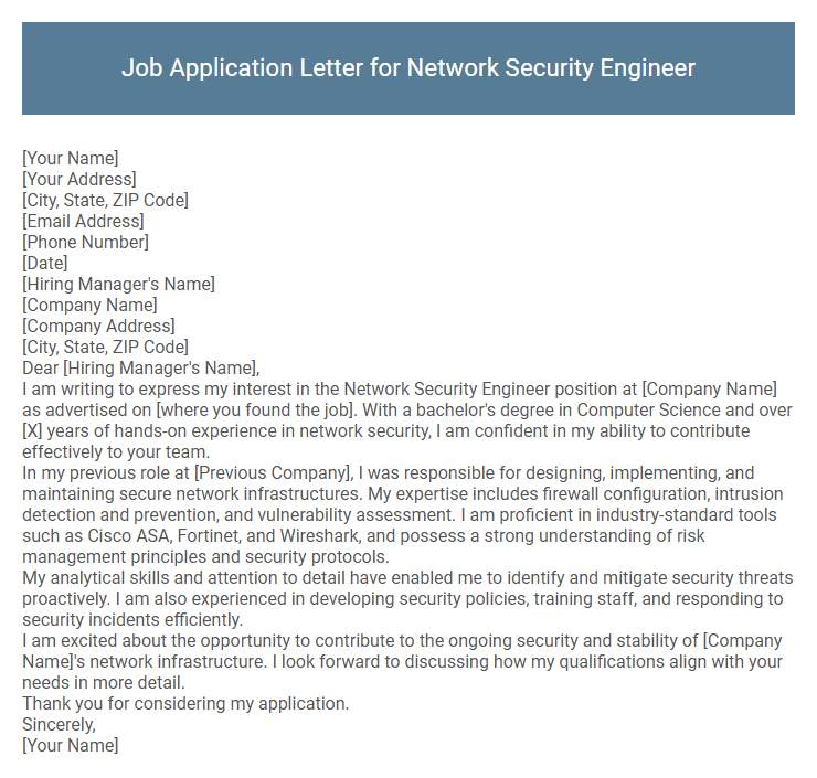 Job Application Letter for Network Security Engineer