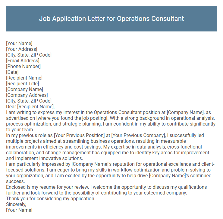 Job Application Letter for Operations Consultant