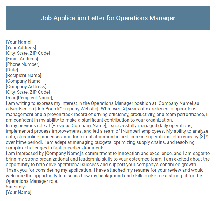 Job Application Letter for Operations Manager