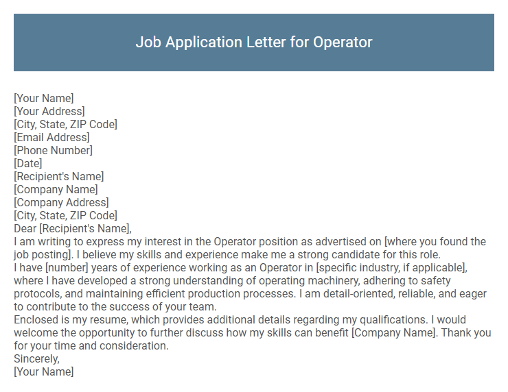 Job Application Letter for Operator