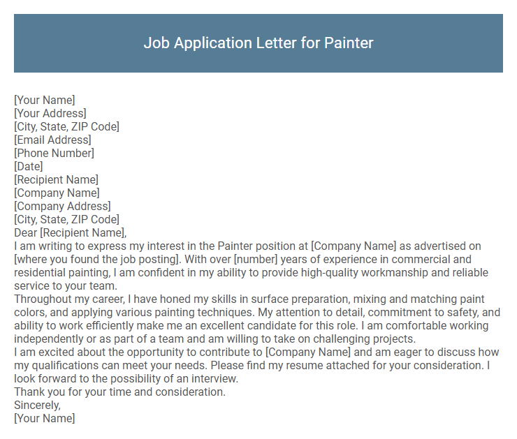 Job Application Letter for Painter