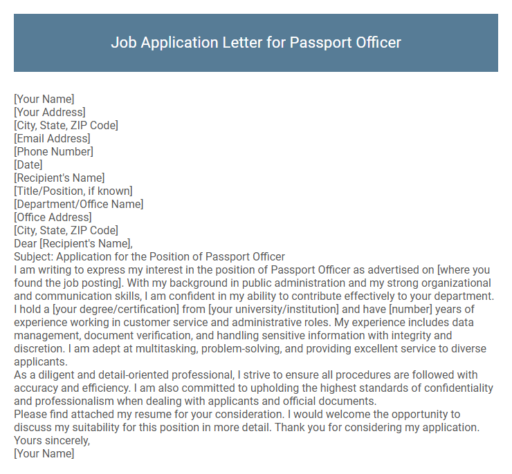 Job Application Letter for Passport Officer