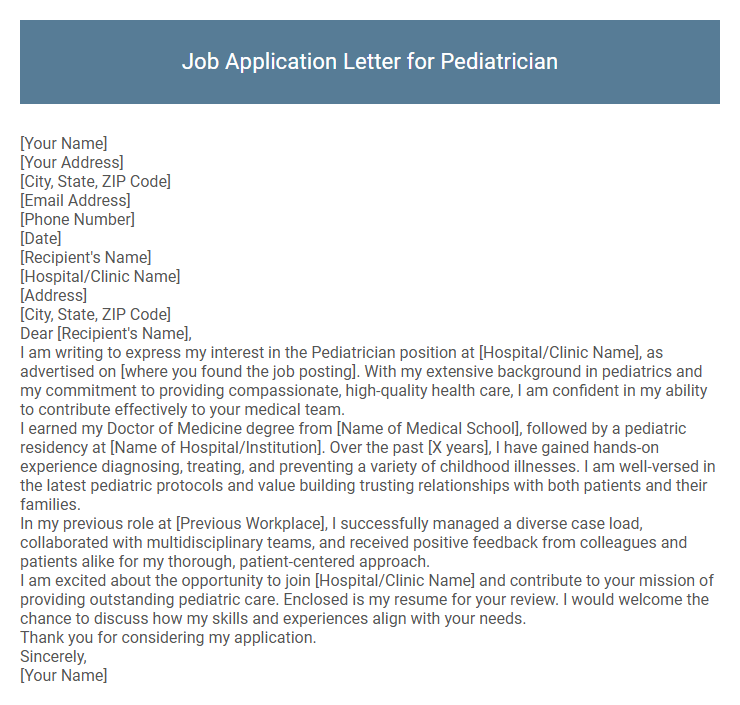 Job Application Letter for Pediatrician
