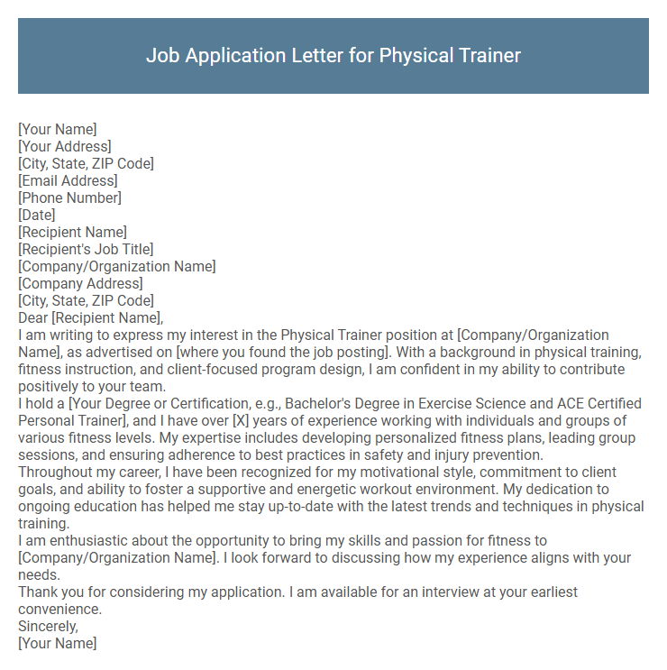 Job Application Letter for Physical Trainer