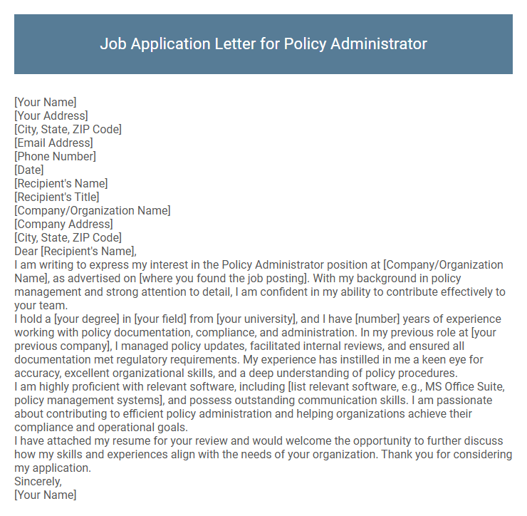 Job Application Letter for Policy Administrator
