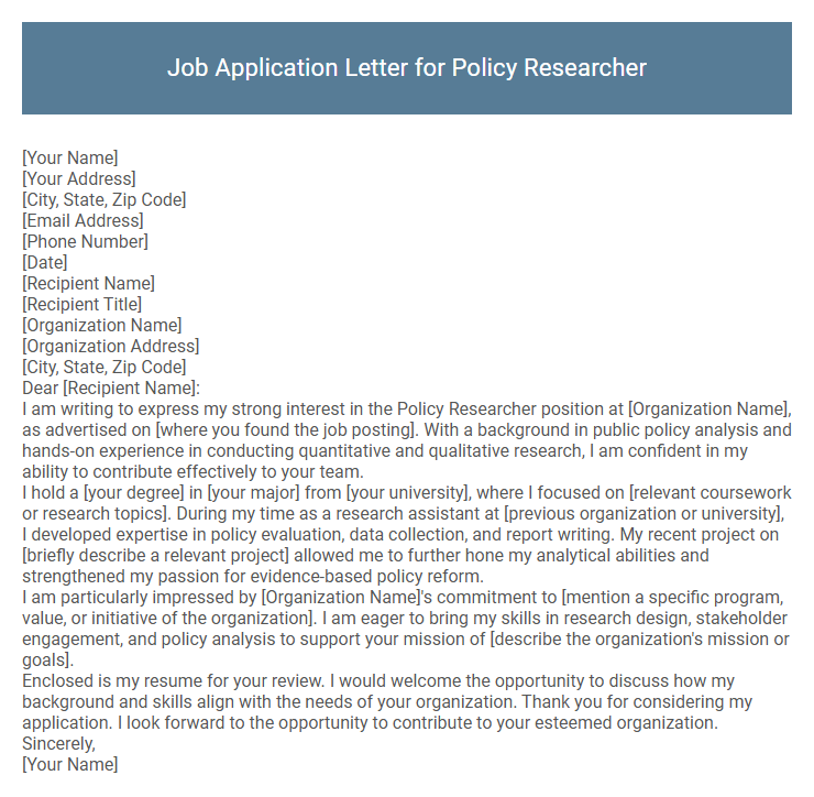 Job Application Letter for Policy Researcher