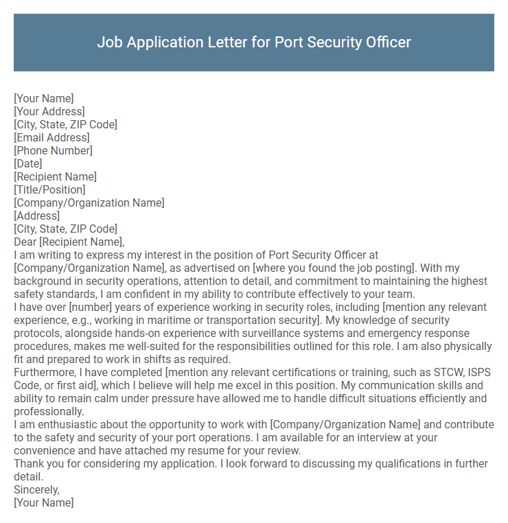 Job Application Letter for Port Security Officer