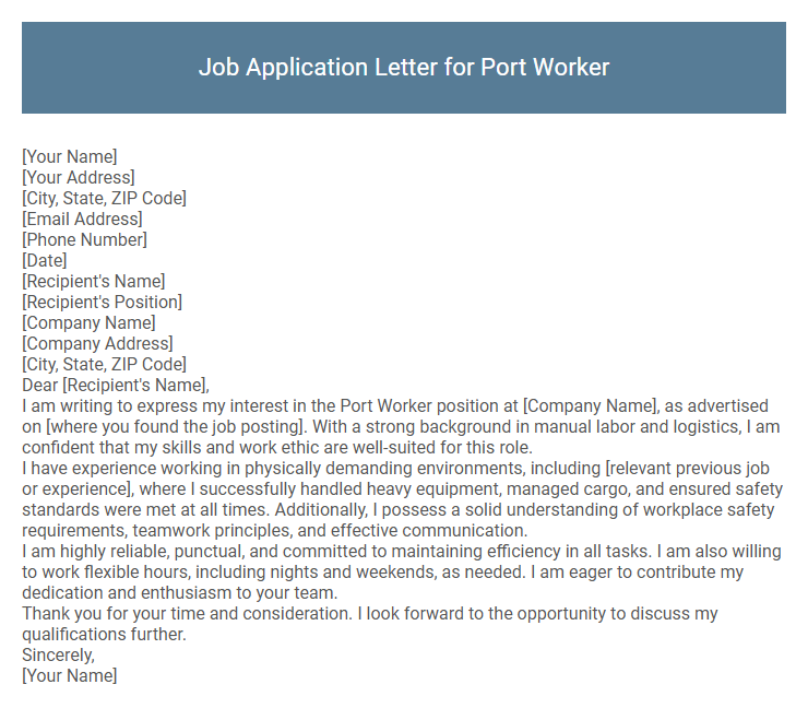 Job Application Letter for Port Worker