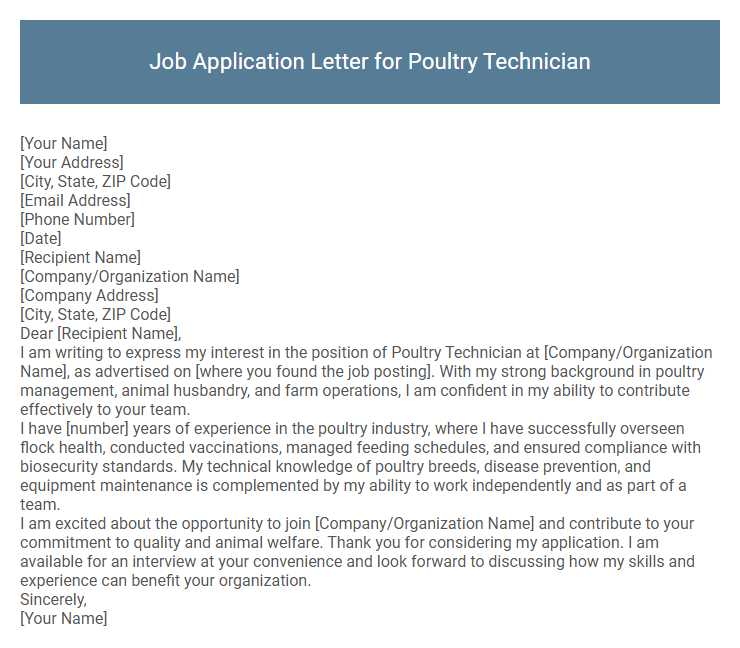 Job Application Letter for Poultry Technician