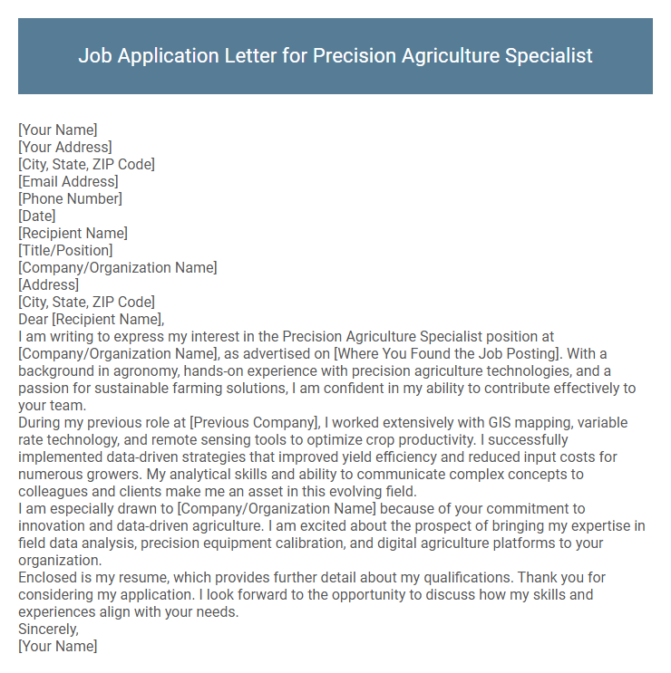 Job Application Letter for Precision Agriculture Specialist