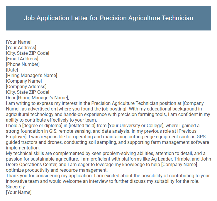 Job Application Letter for Precision Agriculture Technician