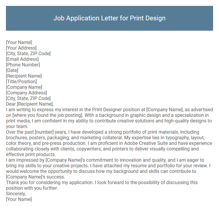 Job Application Letter for Print Design