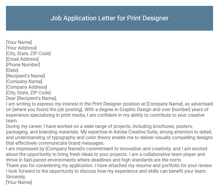 Job Application Letter for Print Designer