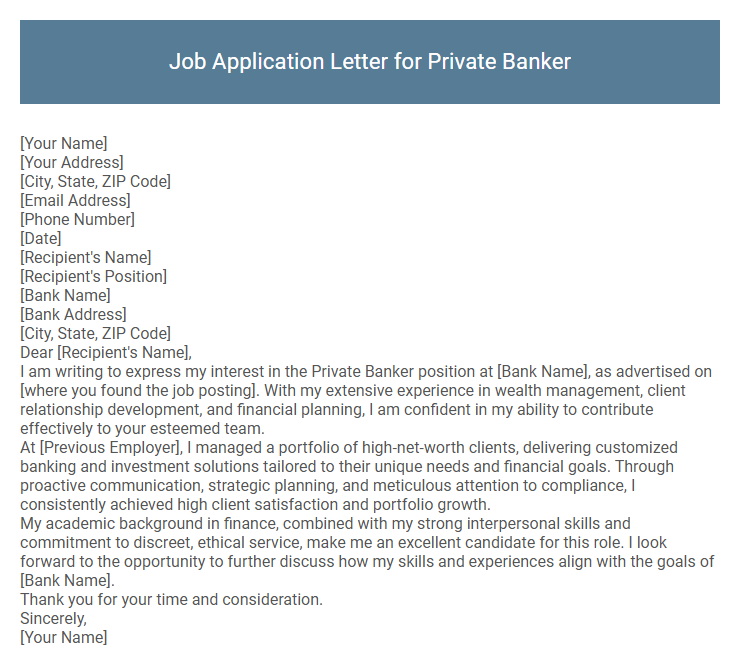 Job Application Letter for Private Banker