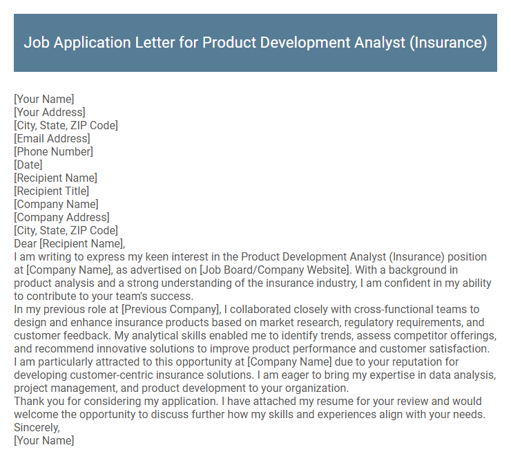 Job Application Letter for Product Development Analyst (Insurance)