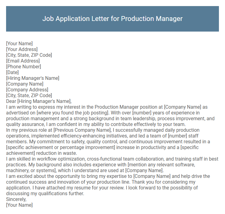 Job Application Letter for Production Manager